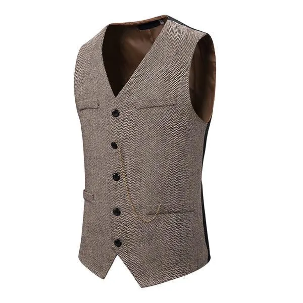 Men's Herringbone Single Breasted Vest 21473001M