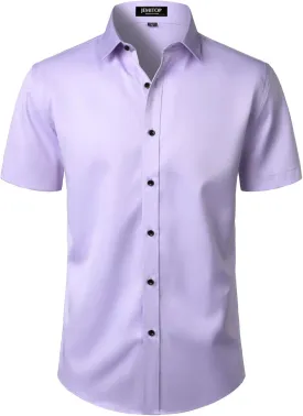 Men's Stretch Wrinkle Free Dress Shirts Formal Wedding Prom Short Sleeve Slim Fit Button Down Shirt