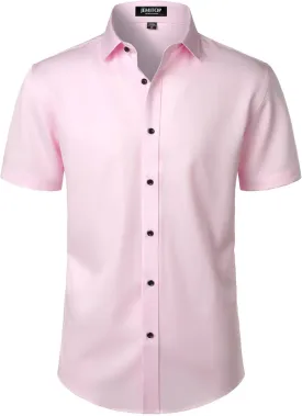 Men's Stretch Wrinkle Free Dress Shirts Formal Wedding Prom Short Sleeve Slim Fit Button Down Shirt