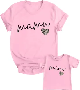 Mommy and Me Matching Shirt Outfit Mama Mini Leopard Love Heart Tshirt Mom Daughter Family Matching Set Clothes