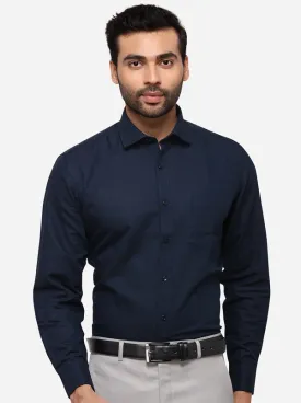 Navy Blue Solid Regular Fit Formal Shirt | Greenfibre