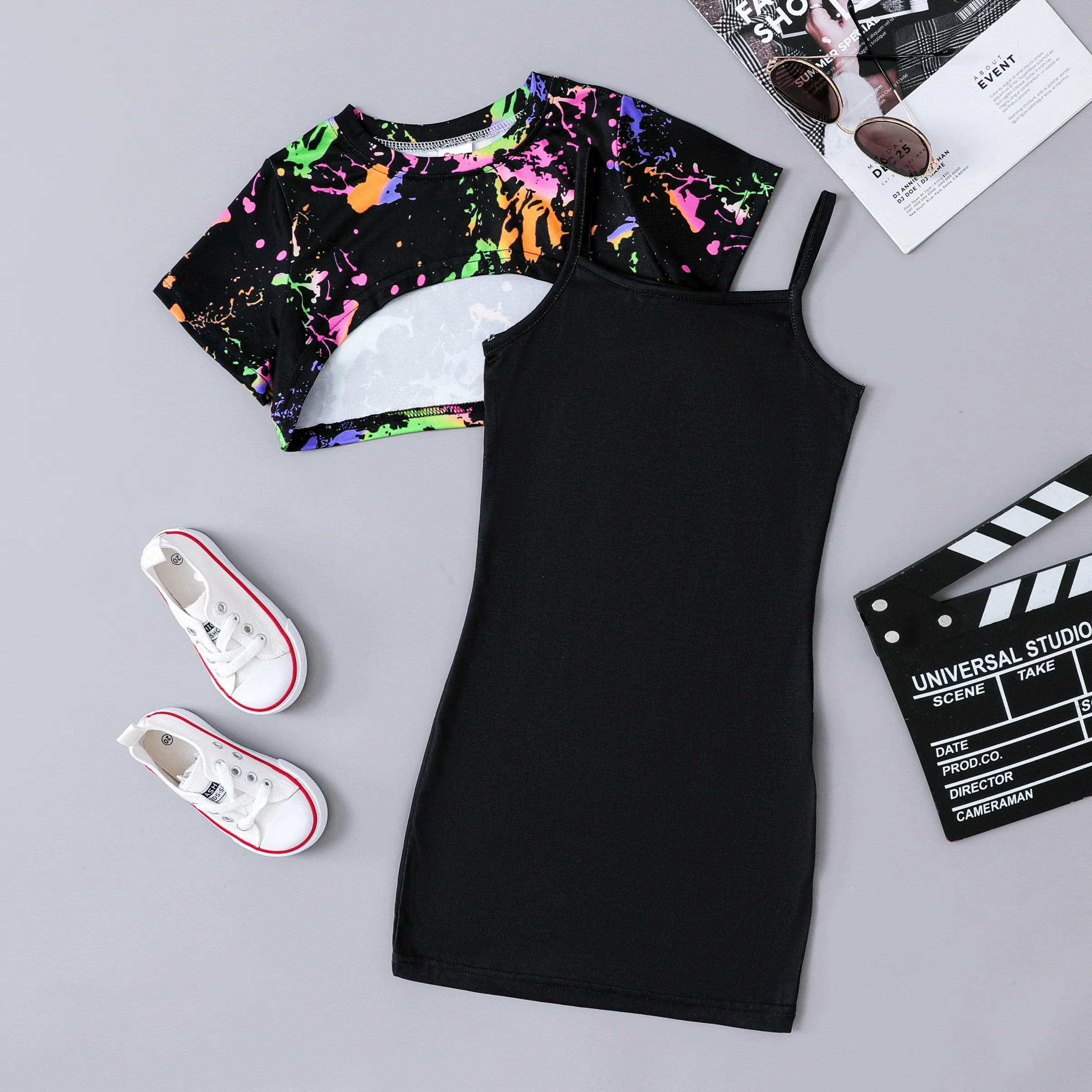Night Glow Camouflage Skirt Suit for Girls, 2pcs, Polyester (95%) and Chlorofibre (5%) Blend