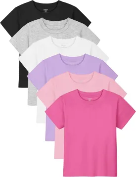 Poroka Baby and Toddler Girls Short Sleeve T-Shirts Cotton Crewneck Shirts Basic Solid Tees Summer Casual Tops, Multipack