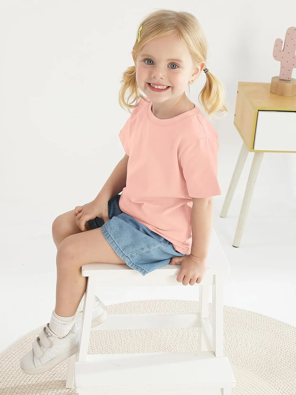 Poroka Baby and Toddler Girls Short Sleeve T-Shirts Cotton Crewneck Shirts Basic Solid Tees Summer Casual Tops, Multipack