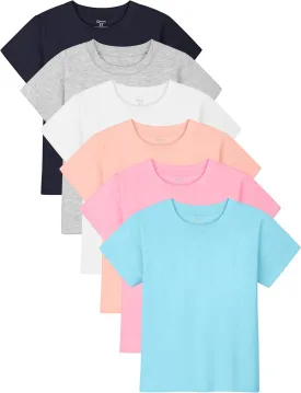 Poroka Baby and Toddler Girls Short Sleeve T-Shirts Cotton Crewneck Shirts Basic Solid Tees Summer Casual Tops, Multipack