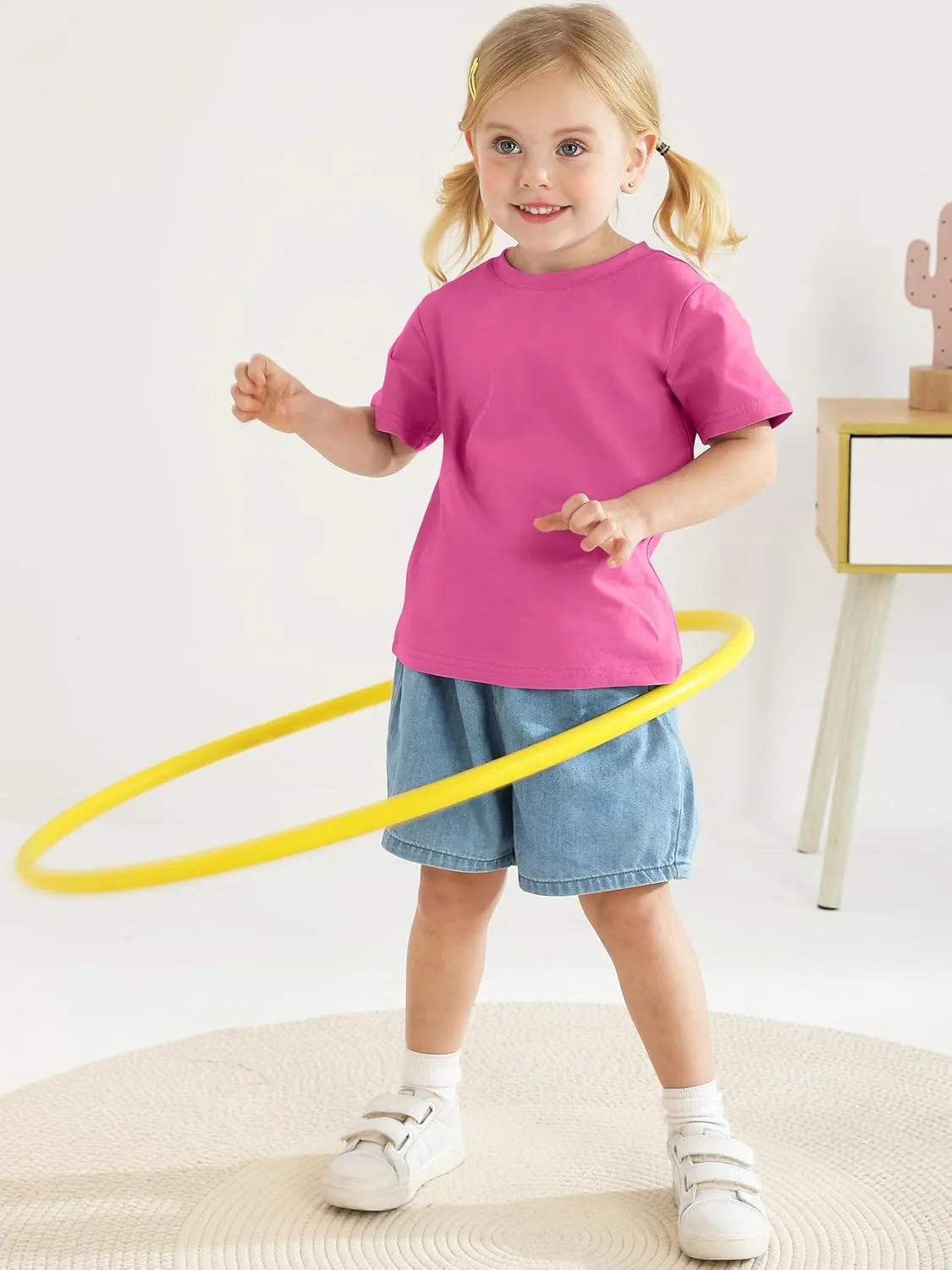 Poroka Baby and Toddler Girls Short Sleeve T-Shirts Cotton Crewneck Shirts Basic Solid Tees Summer Casual Tops, Multipack