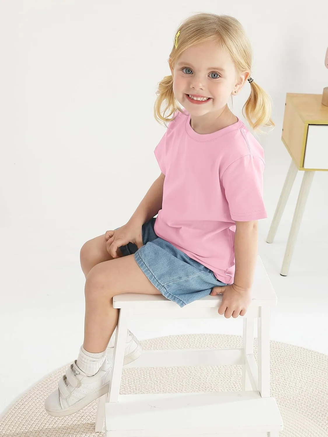 Poroka Baby and Toddler Girls Short Sleeve T-Shirts Cotton Crewneck Shirts Basic Solid Tees Summer Casual Tops, Multipack