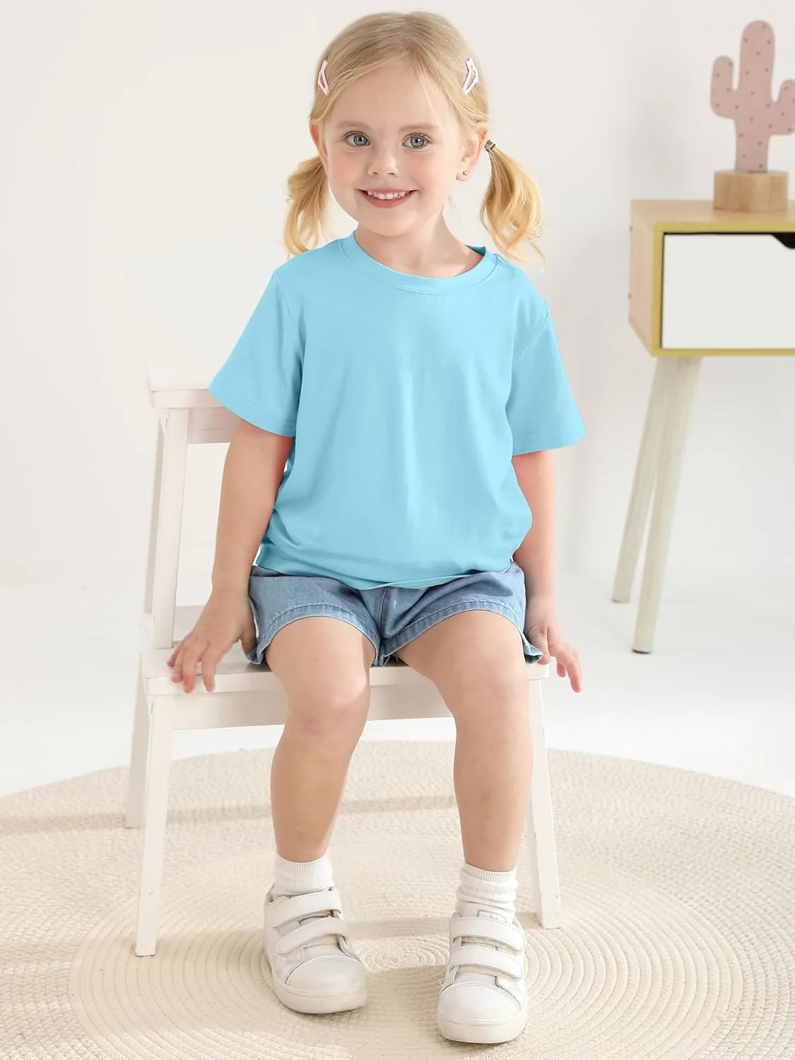 Poroka Baby and Toddler Girls Short Sleeve T-Shirts Cotton Crewneck Shirts Basic Solid Tees Summer Casual Tops, Multipack