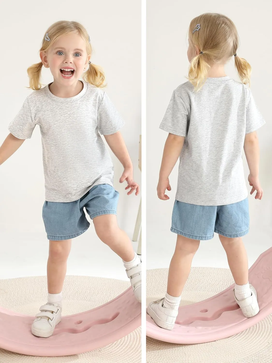 Poroka Baby and Toddler Girls Short Sleeve T-Shirts Cotton Crewneck Shirts Basic Solid Tees Summer Casual Tops, Multipack