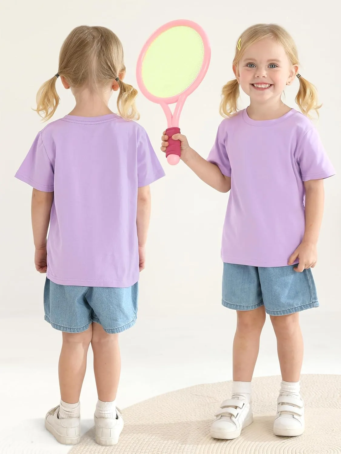 Poroka Baby and Toddler Girls Short Sleeve T-Shirts Cotton Crewneck Shirts Basic Solid Tees Summer Casual Tops, Multipack
