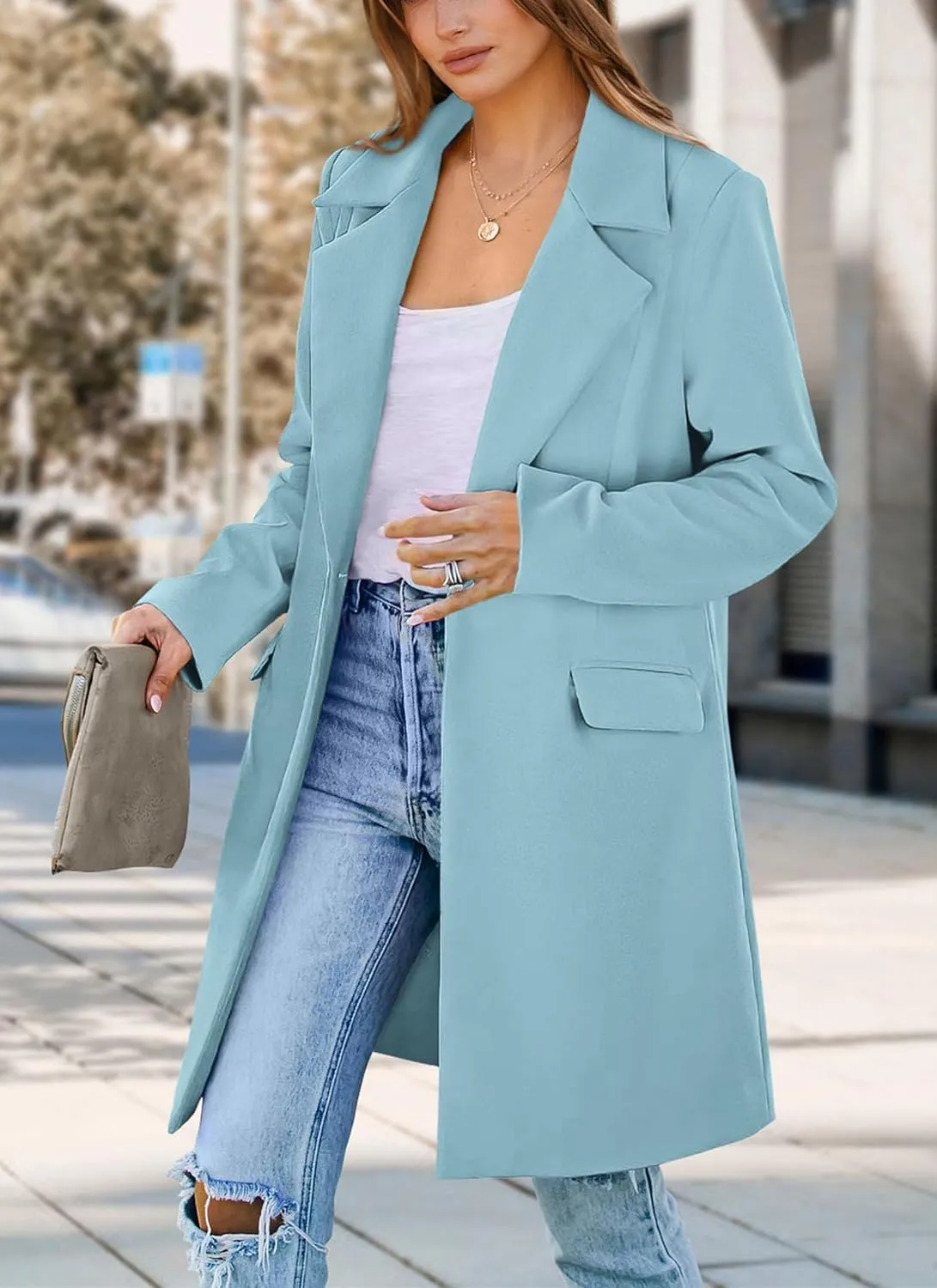 PRETTYGARDEN Women's 2025 Spring Fall Long Blazer Jackets Long Sleeve Lapel Pockets Loose Fit Work Casual Blazers Outerwear