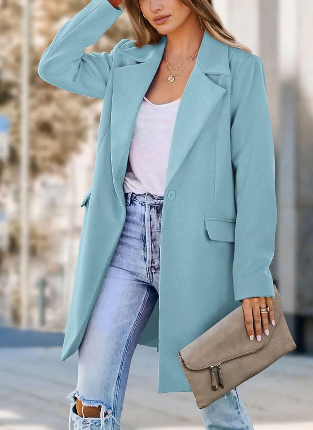 PRETTYGARDEN Women's 2025 Spring Fall Long Blazer Jackets Long Sleeve Lapel Pockets Loose Fit Work Casual Blazers Outerwear