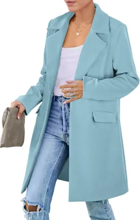 PRETTYGARDEN Women's 2025 Spring Fall Long Blazer Jackets Long Sleeve Lapel Pockets Loose Fit Work Casual Blazers Outerwear