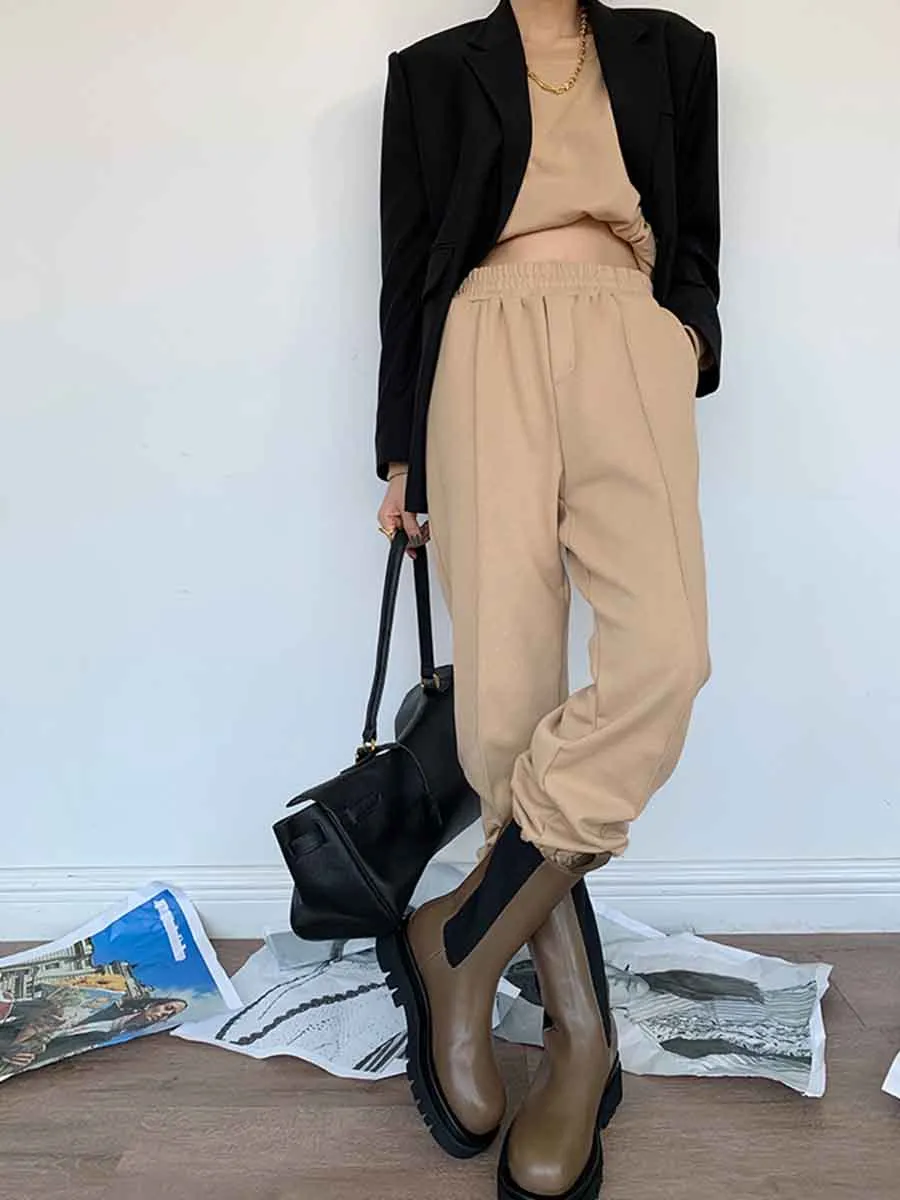 Pure Color Loose Round Neck Casual Sweatshirt Two-piece Suit