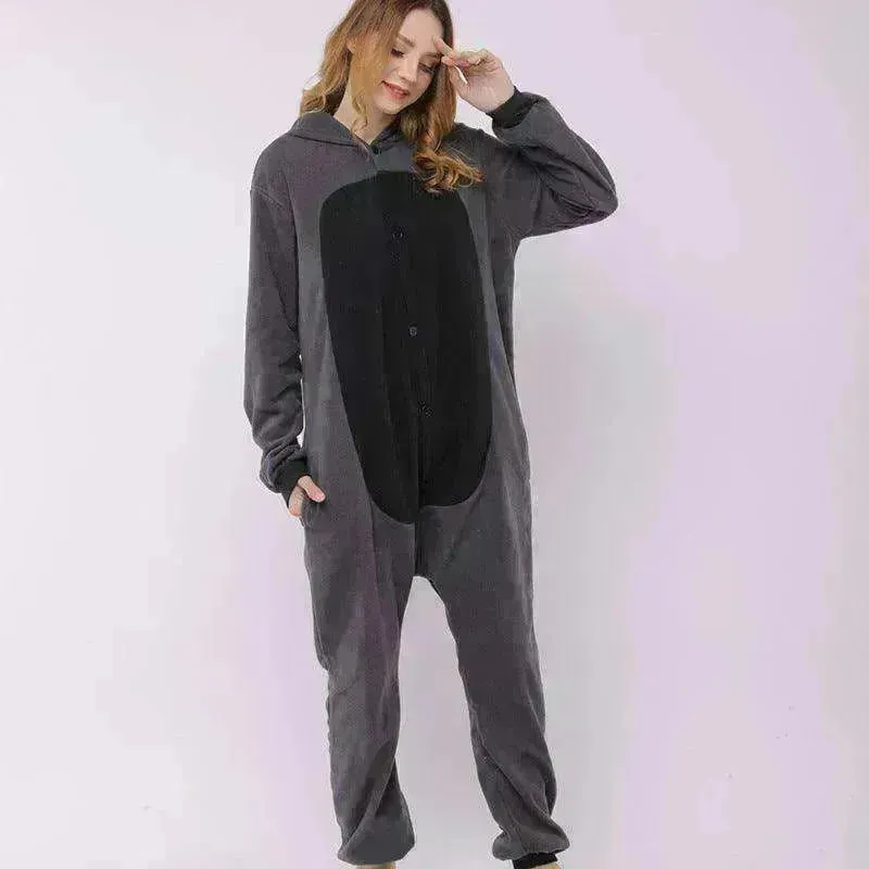Raccoon cartoon animal one-piece pajamas polar fleece material