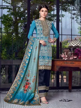 Ravishing Blue Lucknowi Embroidered Pakistani Style Pant Suit