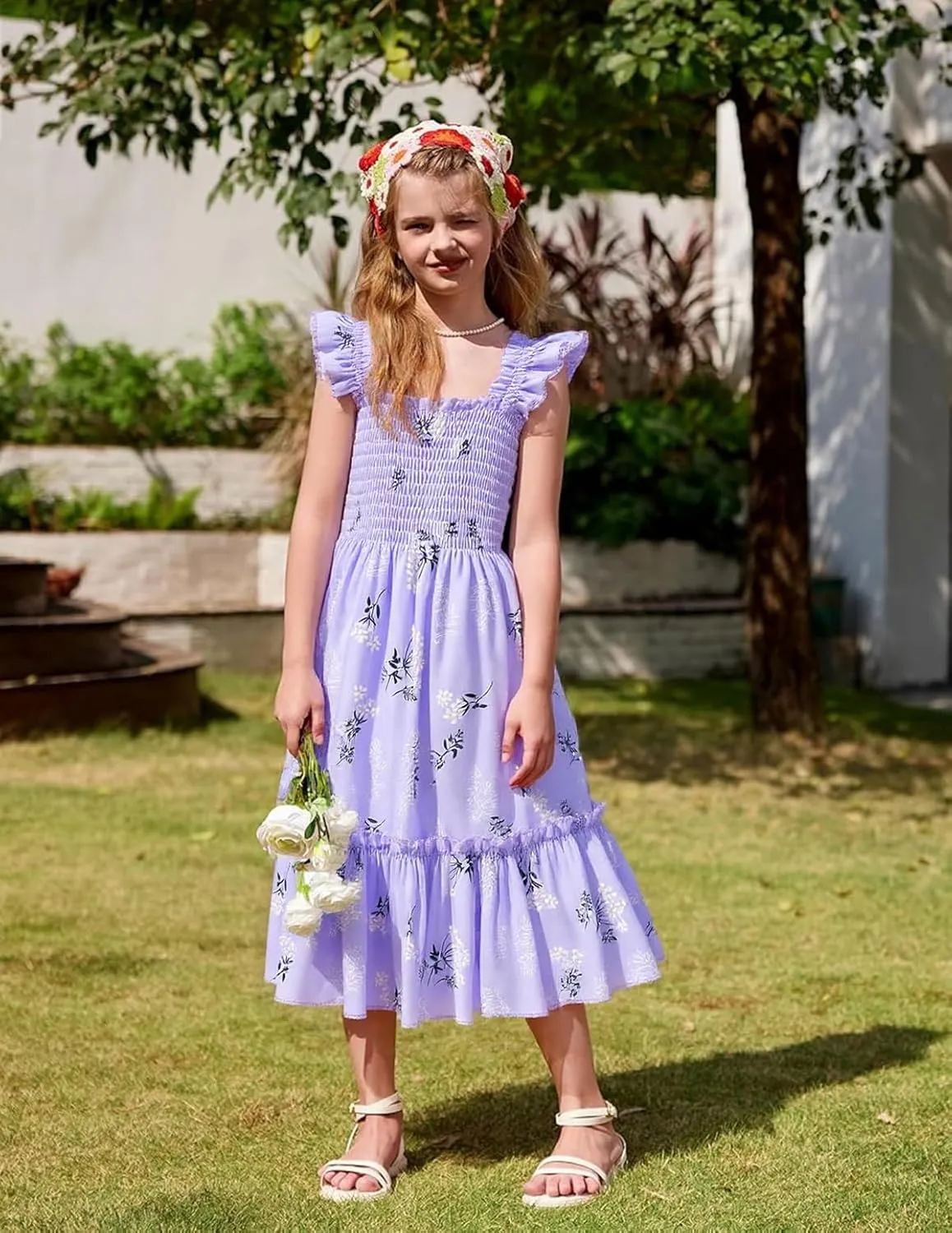 RETSUGO Little Girls Dresses Flutter Sleeve Casual Birthday Party Dress Toddler Kids Swing Twirly Summer Sundress 1-8 Years