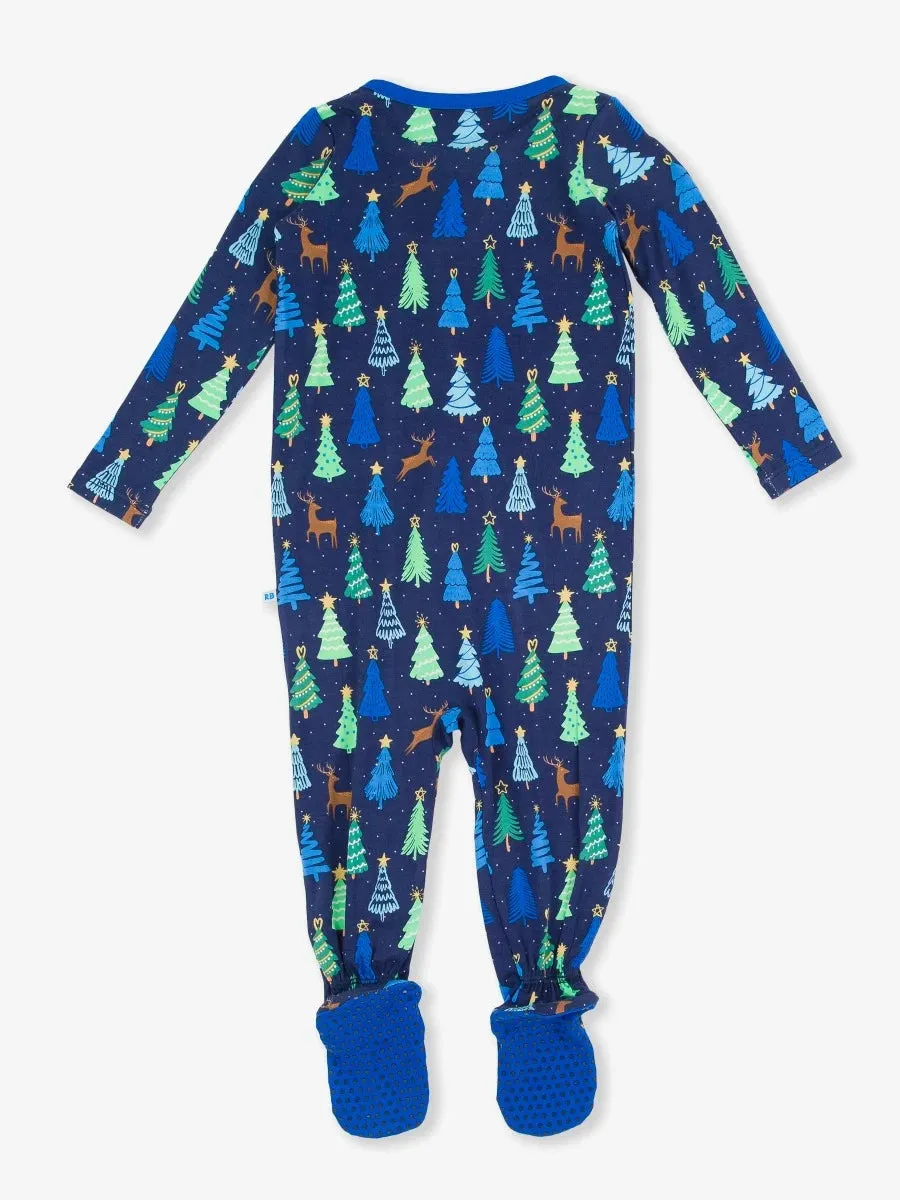 Ruffle Butts- One Piece Footed Romper (Merry Blue Pines, 0-24m)