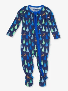Ruffle Butts- One Piece Footed Romper (Merry Blue Pines, 0-24m)