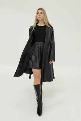 RYN Belted Leather Trench Coat - Black - Mount Pleasant