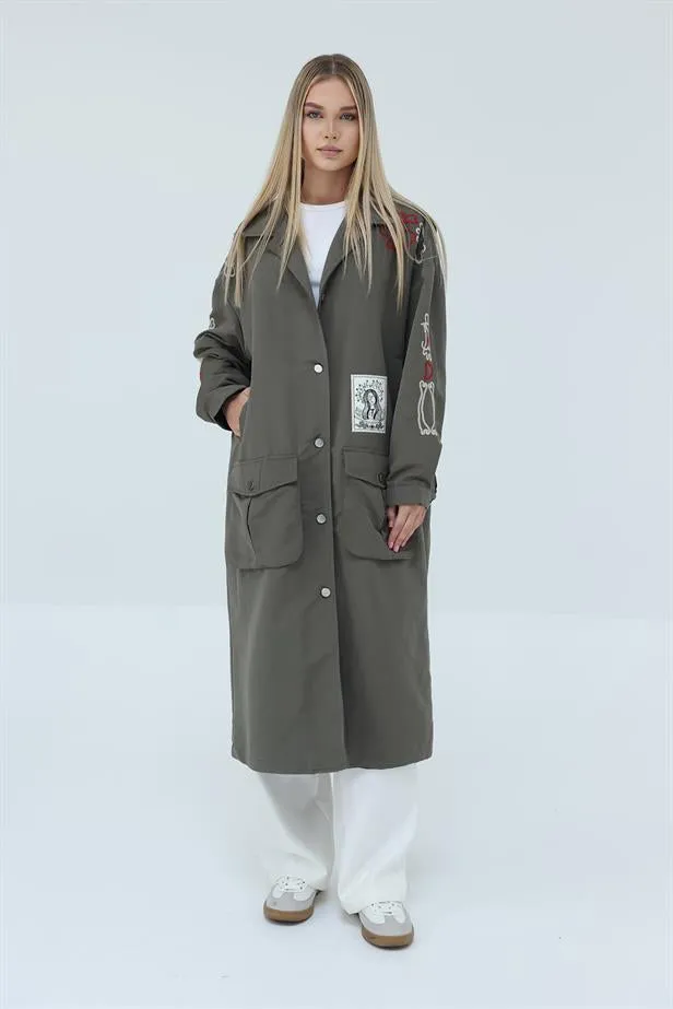 RYN Embroidered Trench Coat - Khaki - Plainfield