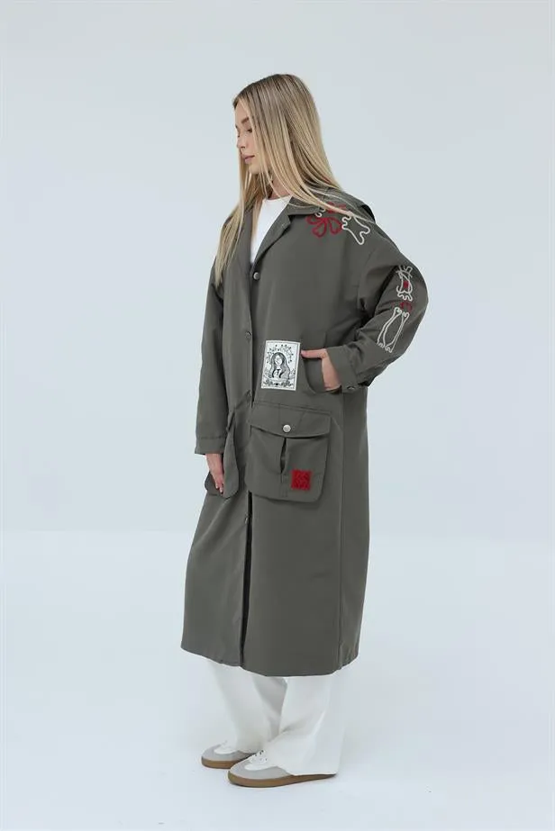 RYN Embroidered Trench Coat - Khaki - Plainfield