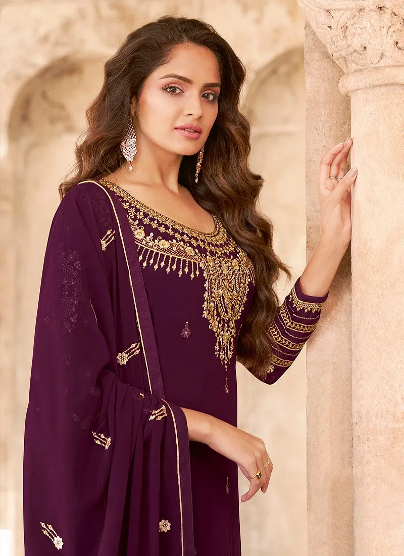 Salwar Kameez in Purple with Resham & Thread Embroidery
