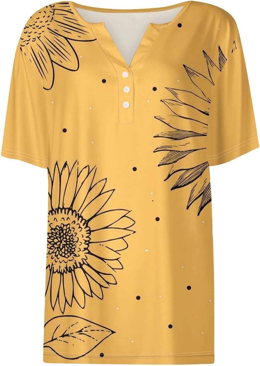 Short Sleeve Shirts for Women Summer Tops 2025 Trendy Plus Size Casual Button Down V Neck Tunic Tops for Women