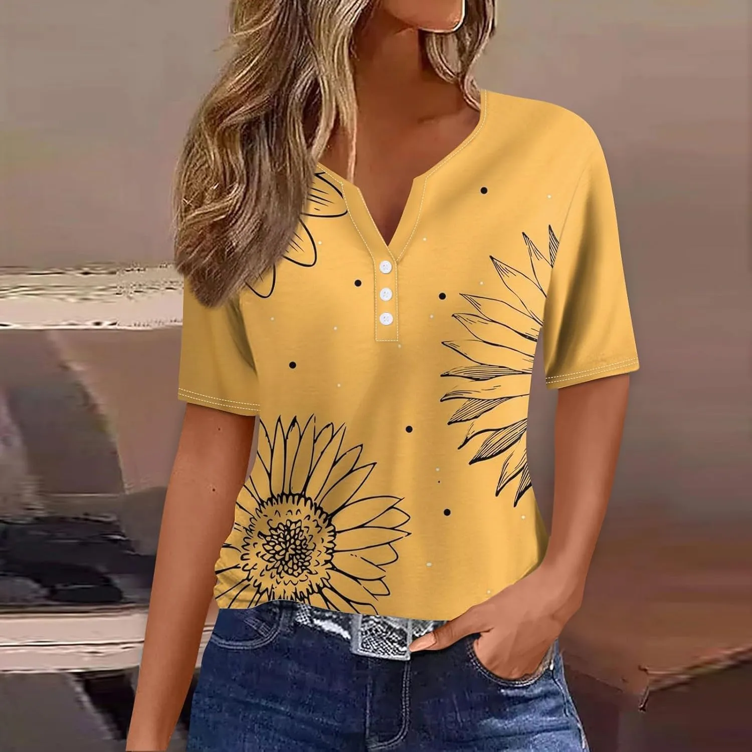 Short Sleeve Shirts for Women Summer Tops 2025 Trendy Plus Size Casual Button Down V Neck Tunic Tops for Women