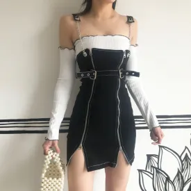 Side Zipper Suspender Skirt