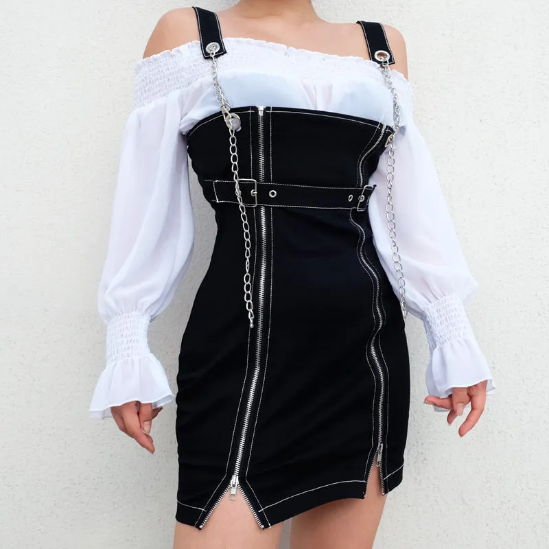 Side Zipper Suspender Skirt