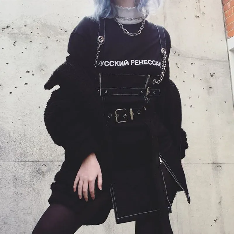 Side Zipper Suspender Skirt