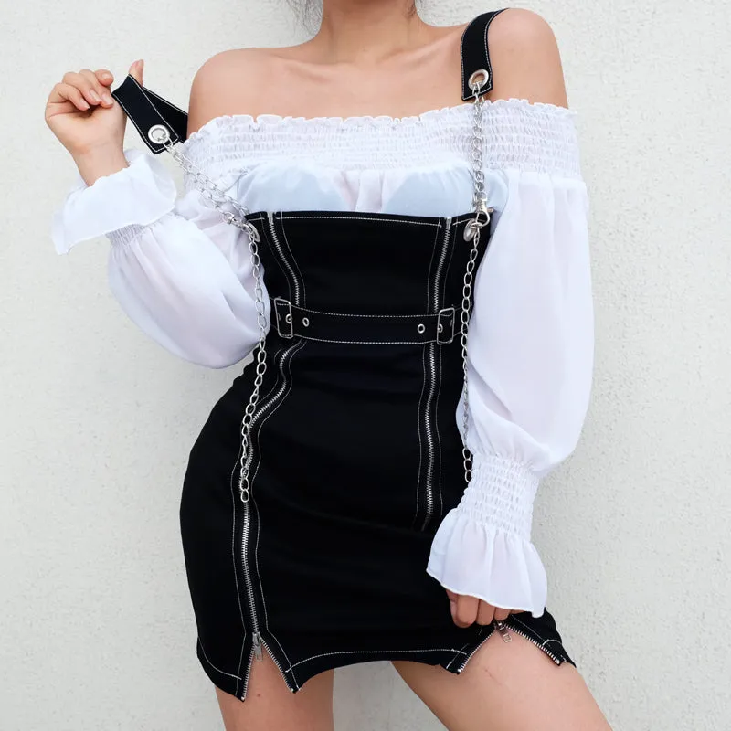 Side Zipper Suspender Skirt