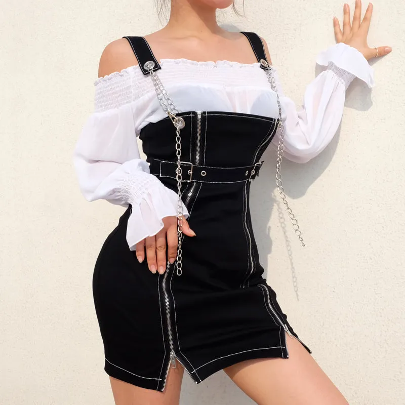 Side Zipper Suspender Skirt