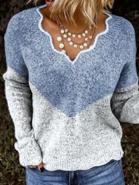 Simple Casual Loose Long-Sleeved Contrast Sweater
