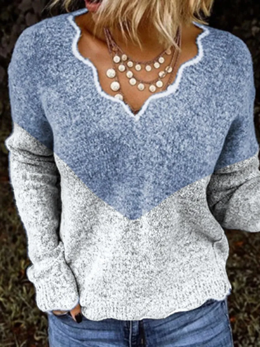 Simple Casual Loose Long-Sleeved Contrast Sweater