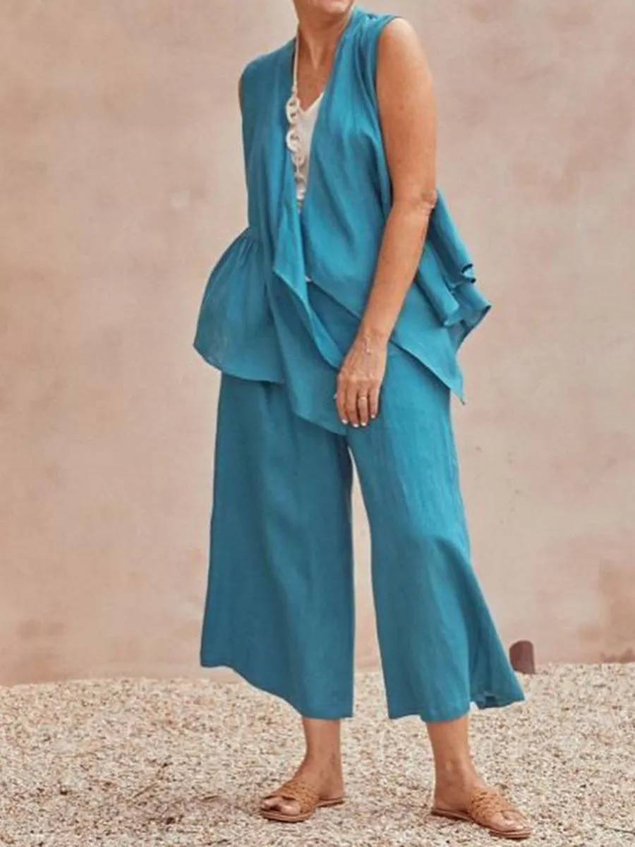 Simple Casual Loose Top Pants Coat Three Piece Suit