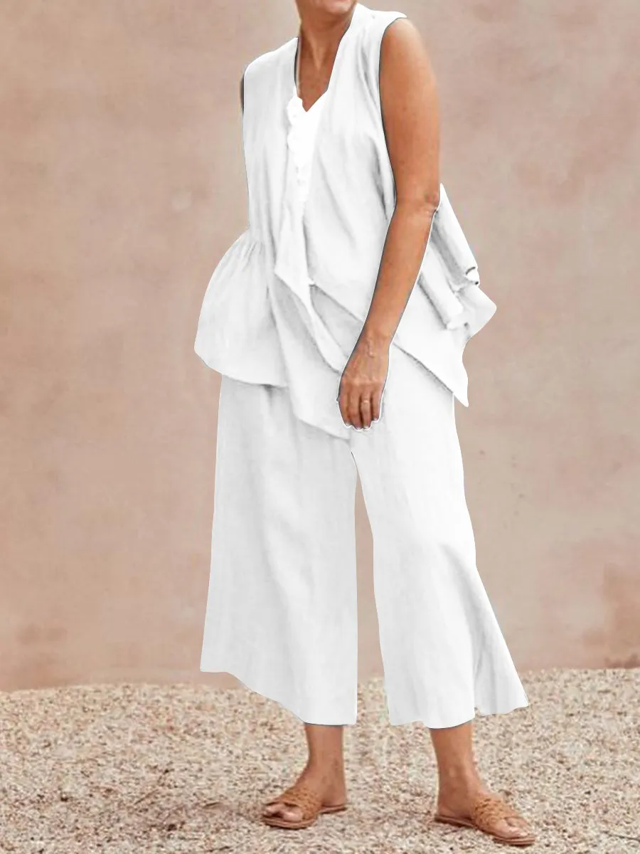 Simple Casual Loose Top Pants Coat Three Piece Suit