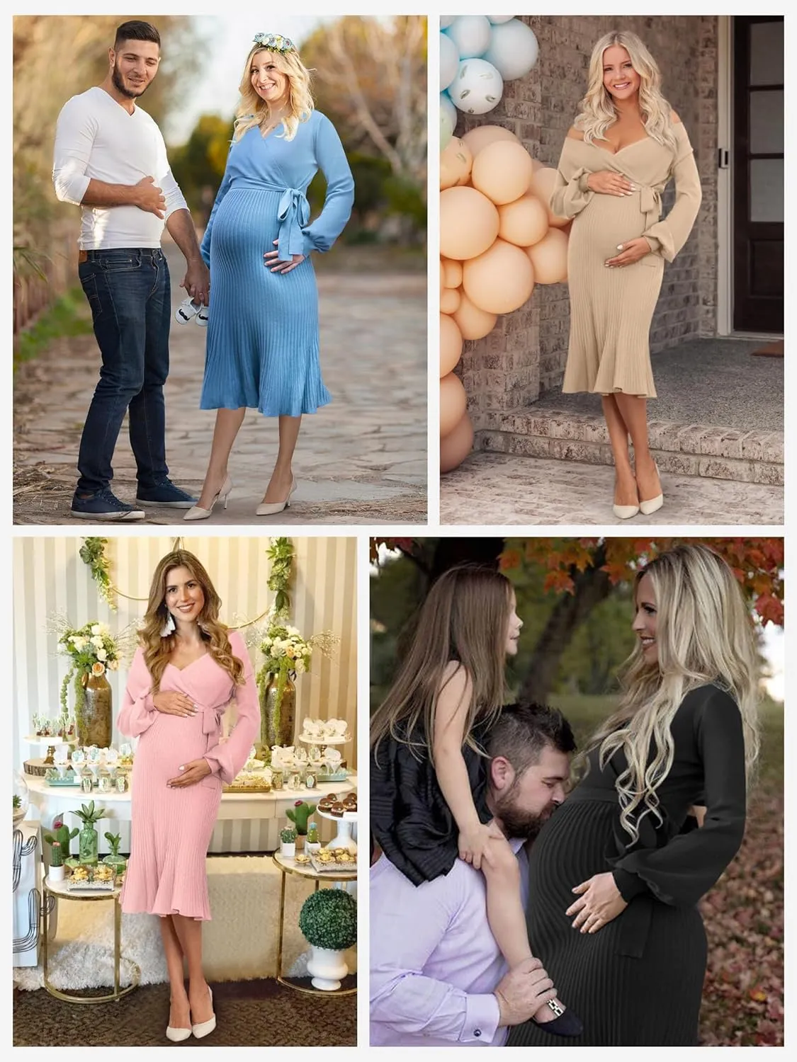 V FOR CITY Maternity Sweater Dress Women Spring Wrap V Neck Pleated A Line Waist with Belt Pregnancy Photoshoot Baby Shower