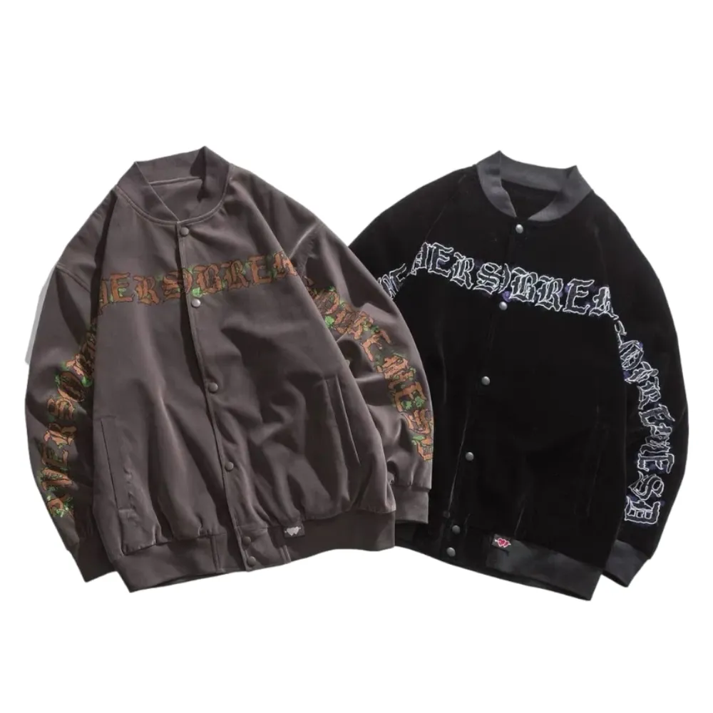 “Vintage Letter Print Baseball” Jacket