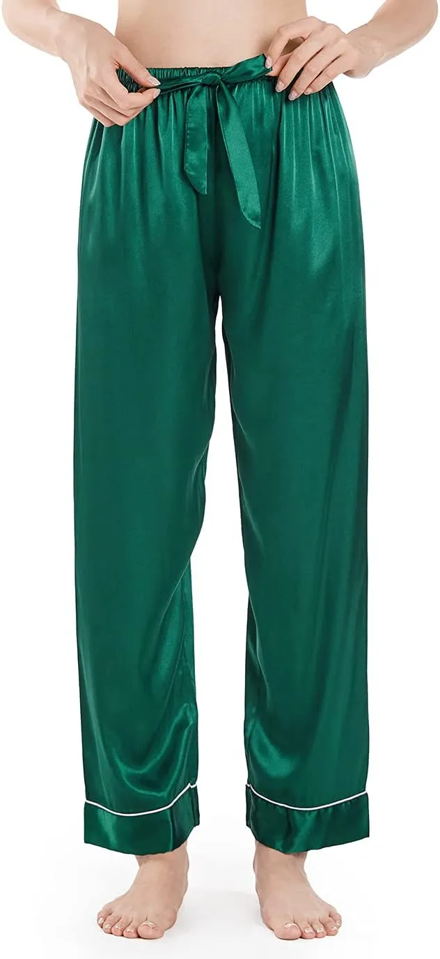 Wantschun Womens Satin Silk Sleepwear Long Pajamas Pants Nightwear Loungewear Pj Bottoms Trousers XXS-XXXL