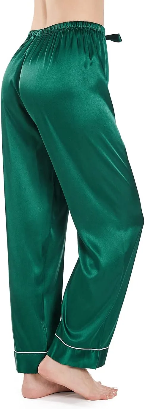 Wantschun Womens Satin Silk Sleepwear Long Pajamas Pants Nightwear Loungewear Pj Bottoms Trousers XXS-XXXL