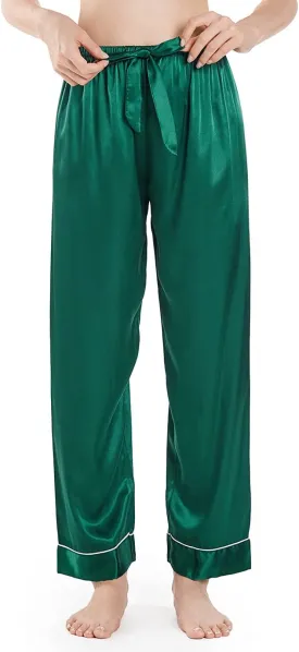 Wantschun Womens Satin Silk Sleepwear Long Pajamas Pants Nightwear Loungewear Pj Bottoms Trousers XXS-XXXL