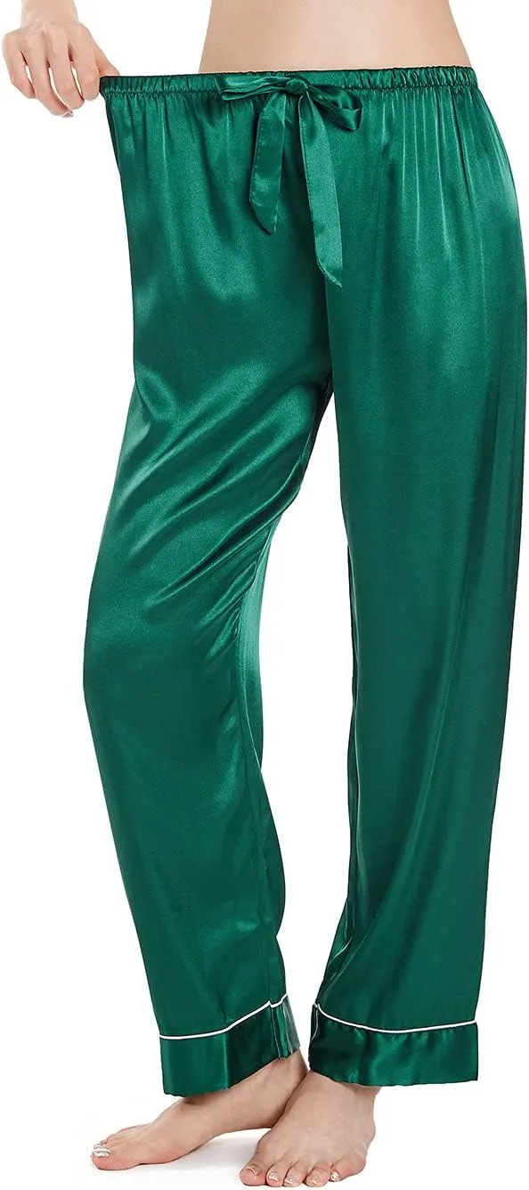 Wantschun Womens Satin Silk Sleepwear Long Pajamas Pants Nightwear Loungewear Pj Bottoms Trousers XXS-XXXL