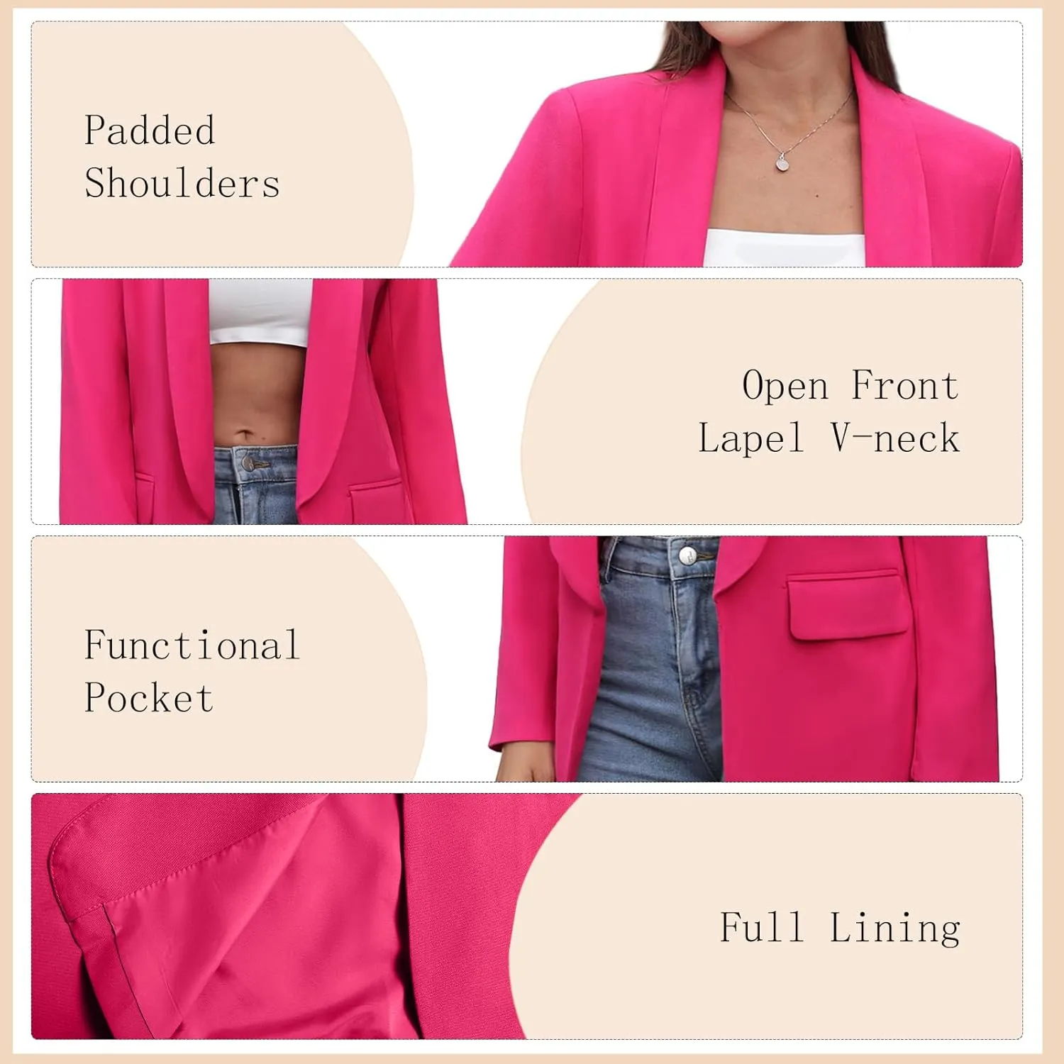 Womens Casual Blazers Open Front Long Sleeve Fashion Suit Jacket Work Office Suit 2025 Spring Fall Trendy