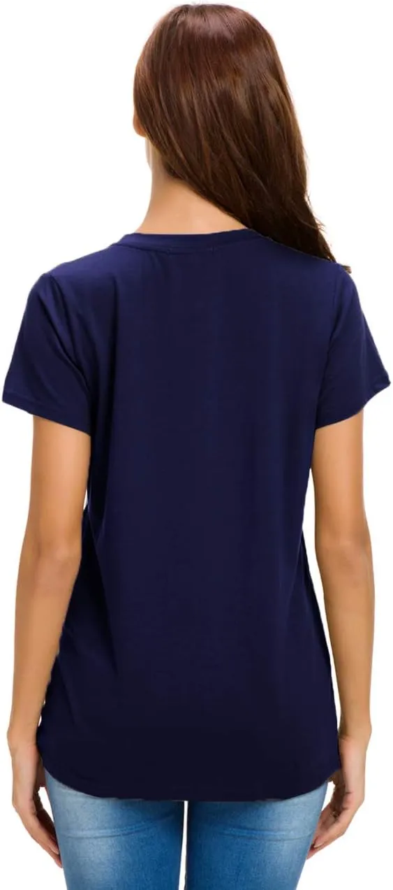 Womens Cotton T-Shirts Casual Short Sleeve Loose Fitting Tunic Basic Tee Tops