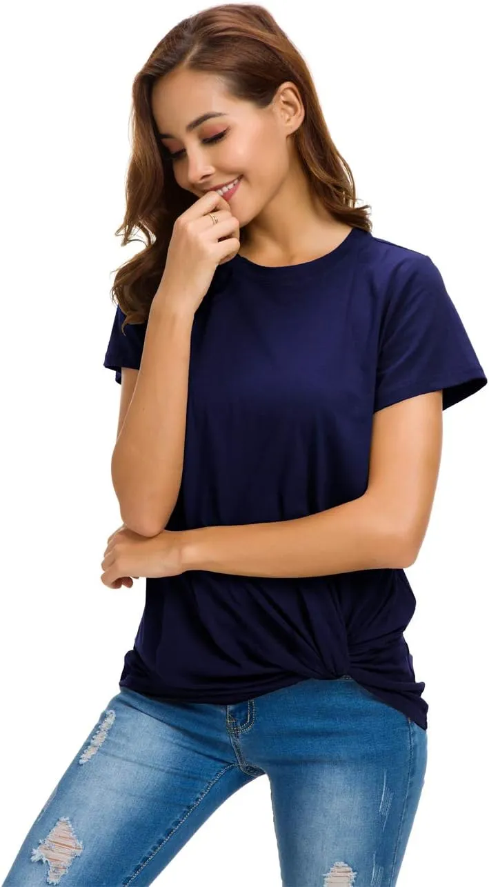 Womens Cotton T-Shirts Casual Short Sleeve Loose Fitting Tunic Basic Tee Tops