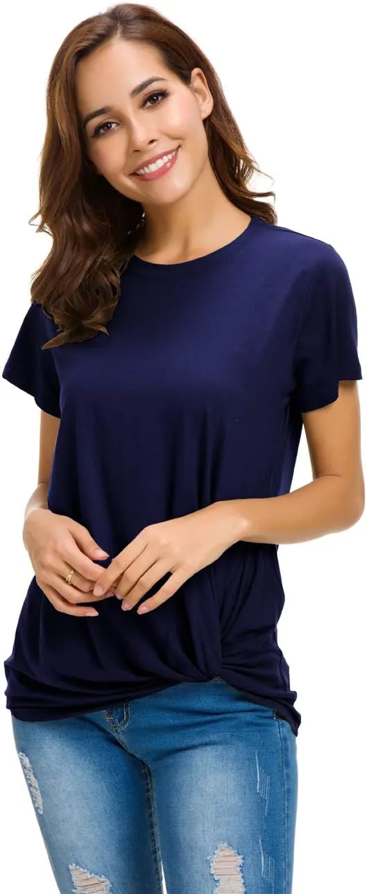 Womens Cotton T-Shirts Casual Short Sleeve Loose Fitting Tunic Basic Tee Tops