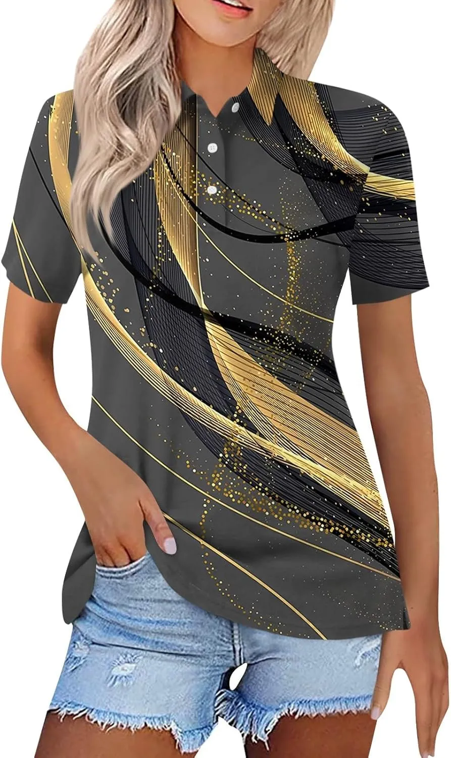Womens Golf Collared Polo Shirts Lightweight Breathable Workout Tops Summer Quick Dry Short Sleeve Business Casual Tops