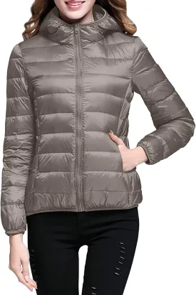 Womens Lightweight Puffer Jacket with Hood 2023 Fashion Winter Coats with Pockets Zipper Quilted Packable Down